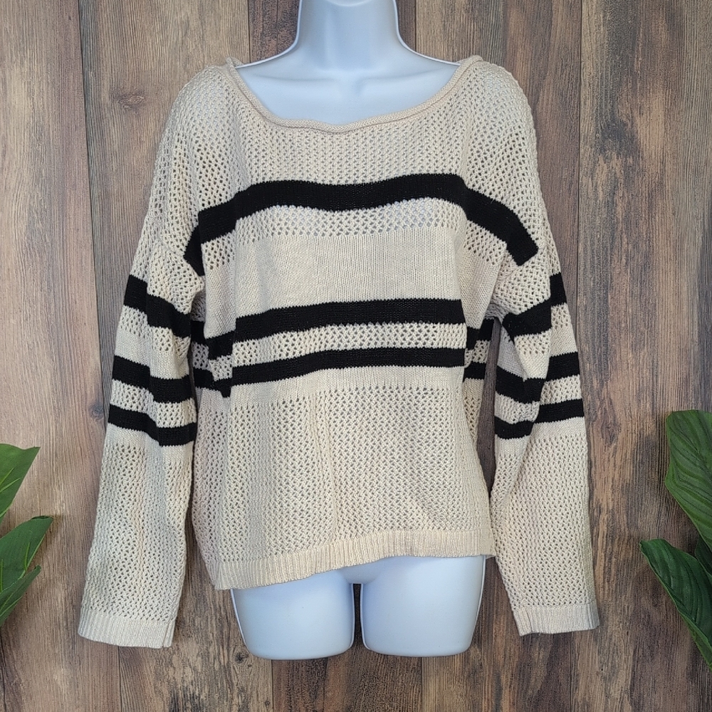 Sanctuary Sporty Stripe Open Knit Striped Sweater XL                 W125